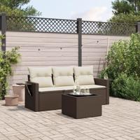 4-delige Loungeset met kussens poly rattan bruin - thumbnail