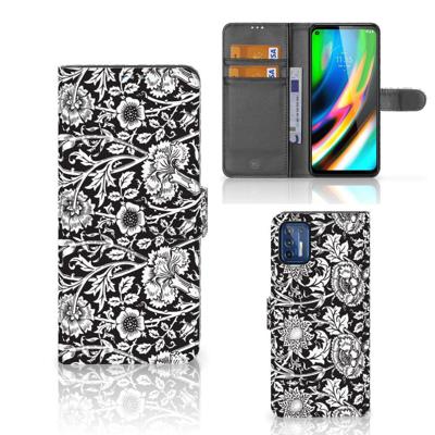 Motorola Moto G9 Plus Hoesje Black Flowers | Portemonnee hoesje Motorola Moto G9 Plus Hoesje Black Flowers | Portemonnee hoesje