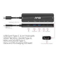 Club 3D usb gen1 type-c 6-in-1 hub dockingstation (zwart) - thumbnail