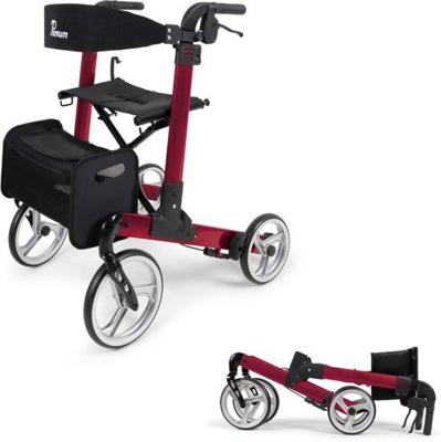 Parvum Luxo Rollator Medium- Luxe dubbel opvouwbare rollator (6,9kg)-Red