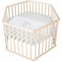 Hegaxonal Baby Box - ROBA - LIEBHABEAR - In hoogte verstelbaar - Verwijderbare basis - 6 geremde wielen - Natuurlijk hout - Teddybeerpatroon - thumbnail