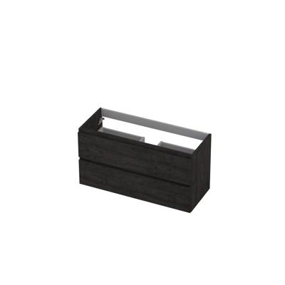 INK - Onderkast 2 Laden Greeploos met Houten Keerlijst - 1000x400x520 Mm - Houtskool Eiken