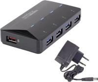 Renkforce USB 3.2 Gen 1-hub 4 + 1 poorten Met snellaadpoort, Met status-LEDs Zwart - thumbnail