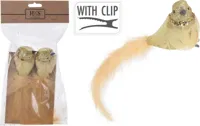 Kerstversiering Vogel op Clip 2 stuks - 16cm - Goud - thumbnail