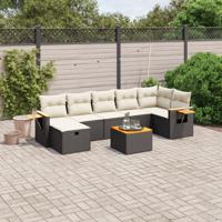 7-delige Loungeset met kussens poly rattan zwart - thumbnail