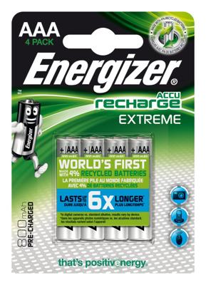 Energizer herlaadbare batterijen Extreme AAA, blister van 4 stuks