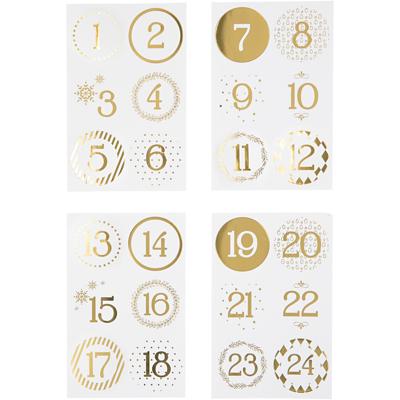 Vivi Gade Kerstkalender cijfer stickers, d 40 mm, vel 9x14 cm, goud, wit, 4 vel/ 1 doos