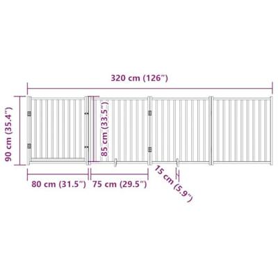 Hondenhek inklapbaar 4panelen 320cm massief vurenhout bruin eik