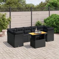 8-delige Loungeset met kussens poly rattan zwart - thumbnail