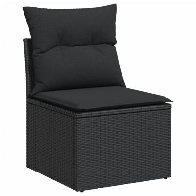 5-delige Loungeset met kussens poly rattan zwart - thumbnail