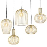 QAZQA Set van 5 design hanglampen goud - Wires - thumbnail
