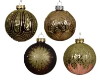 Decoris Kerstbal glas 8cm bruin met goude glitters - thumbnail