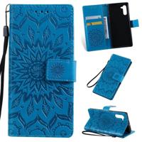 Gedrukt afdrukken zonnebloem patroon horizontale Flip PU lederen case voor Galaxy Note 10 met houder & kaartsleuven & portemonnee & Lanyard (blauw) - thumbnail