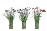 Kunst bloem Flower wit/roze/blauw a3 zijde 6,5x6,5x35cm - thumbnail
