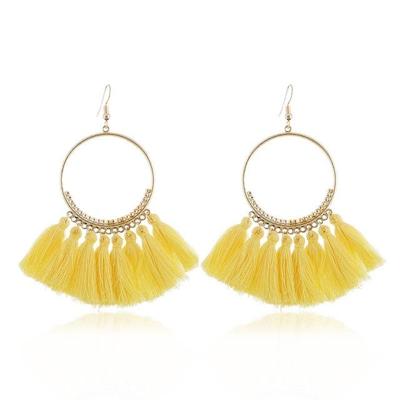 Klosje oorbellen voor vrouwen etnische grote drop oorbellen Bohemen mode-sieraden trendy katoen touw Fringe lange Dangle Oorbellen (geel)