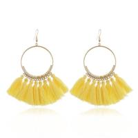 Klosje oorbellen voor vrouwen etnische grote drop oorbellen Bohemen mode-sieraden trendy katoen touw Fringe lange Dangle Oorbellen (geel) - thumbnail