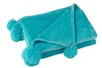 J-Line Plaid Pompom Azuur Blauw J-Line Plaid Pompom Azuur Blauw