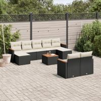 10-delige Loungeset met kussens poly rattan zwart - thumbnail