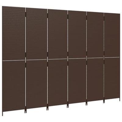 Kamerscherm 6 panelen poly rattan bruin
