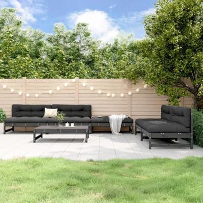 6-delige Loungeset massief grenenhout grijs
