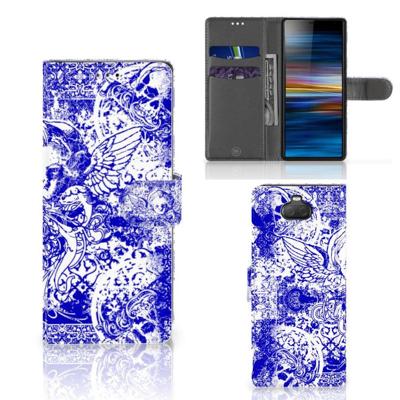Telefoonhoesje met Naam Sony Xperia 10 Angel Skull Blauw Telefoonhoesje met Naam Sony Xperia 10 Angel Skull Blauw