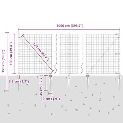 VidaXL Hek met paal grijs 1 x 10 m staal en pvc