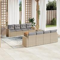 9-delige Loungeset met kussens poly rattan beige - thumbnail