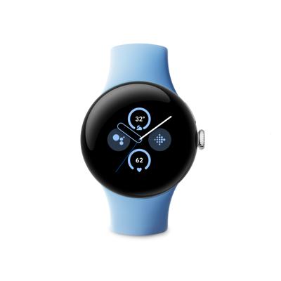 Google Pixel Watch 2 – het beste van Google en Fitbit – hartslagmeting, stressmanagement en veiligheidsfuncties – Android – aluminium behuizing in gepolijst zilver – sportarmband in Bay – LTE