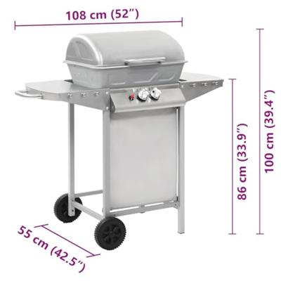 Gasbarbecue en grill met 2 kookzones roestvrij staal zilver Gasbarbecue en grill met 2 kookzones roestvrij staal zilver