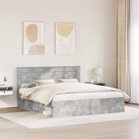 Bedframe met hoofdeinde Beton 200 x 200 cm Massief grenenhout - thumbnail