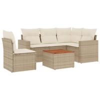 6-delige Loungeset met kussens poly rattan beige - thumbnail