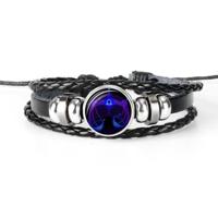 12 sterrenbeeld zwart gevlochten lederen glazen koepel Punk mannen Bracelet(Libra) - thumbnail