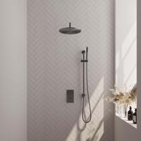 Regendoucheset Inbouw Brauer Gunmetal Carving Thermostatisch 30 cm met 3-Weg Omstelling, Gebogen Wandarm, Glijstang en Staaf Handdouche Geborsteld - thumbnail