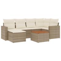 7-delige Loungeset met kussens poly rattan beige - thumbnail