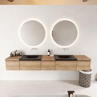 MONDIAZ BUKLA 240cm badmeubel met module 40 kleur Washed Oak met 5 lades. Wastafel CLOUD dubbel 0 kraangaten kleur Urban. - thumbnail