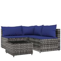 4-delige Loungeset met kussens poly rattan grijs - thumbnail
