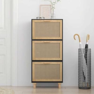 Schoenenkast 52x25x115 cm bewerkt hout en rattan zwart - thumbnail