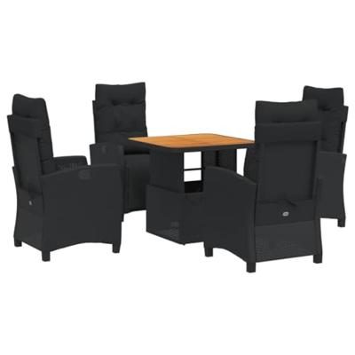 5-delige Tuinset met kussens poly rattan zwart