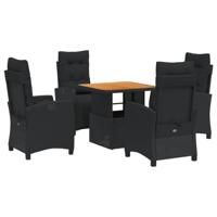 5-delige Tuinset met kussens poly rattan zwart - thumbnail