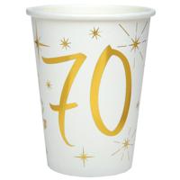 Bekertjes 70 jaar stijlvol goud wit 10 stuks - thumbnail