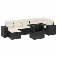 8-delige Loungeset met kussens poly rattan zwart - thumbnail