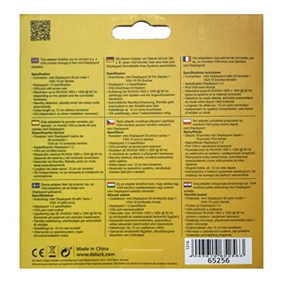 Delock 65256 DisplayPort / VGA Adapter [1x Mini-DisplayPort stekker - 1x D-sub bus 15-polig] Zwart 0.18 m