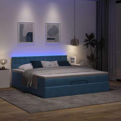 Ottoman bed met matras en LED's 160x200cm fluweel donkerblauw