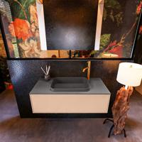 Badkamermeubelset Mondiaz Erin 100 cm met 1 Lade met RIDGE Wastafel Midden Dark grey met 1 kraangat Greeploos Mat Rosee - thumbnail