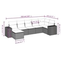 7-delige Loungeset met kussens poly rattan grijs - thumbnail