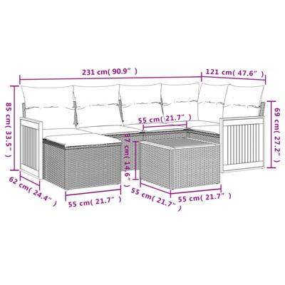 7-delige Loungeset met kussens poly rattan zwart - thumbnail