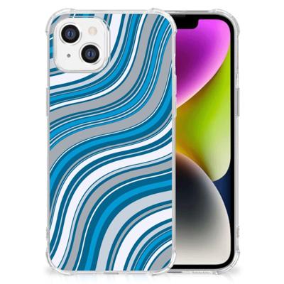iPhone 14 Doorzichtige Silicone Hoesje Waves Blue iPhone 14 Doorzichtige Silicone Hoesje Waves Blue