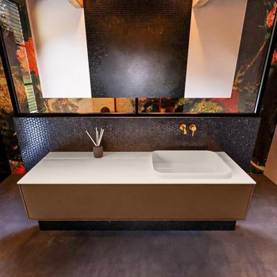 Badkamermeubelset Mondiaz Erin 150 cm met 1 Lade met RIDGE Wastafel Rechts Linen Zonder Kraangaten Greeploos Mat Rust