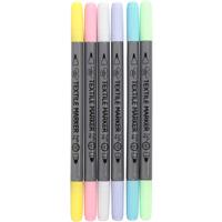 Creativ Company Dubbelzijdige textielstiften - pastel, 6st. - thumbnail