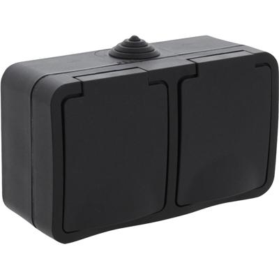 Q-LINK Dubbel Buitenstopcontact - Opbouw - Mat Zwart - IP54 Waterdicht